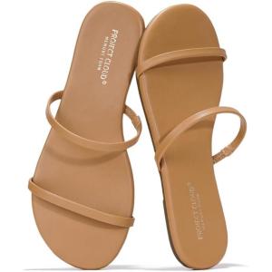 Project Cloud Summer Sandals for Women 2025 – Memory Foam Insole and Vegan Leather Beach Flip Flops for Women – Non Slip and Lightweight Double Strap Womens Sandals (Transition)(Tan)