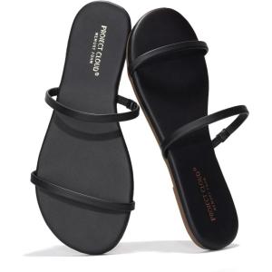 Project Cloud Summer Sandals for Women 2025 – Memory Foam Insole and Vegan Leather Beach Flip Flops for Women – Non Slip and Lightweight Double Strap Womens Sandals (Transition)(Black)