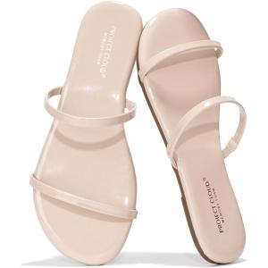 Project Cloud Summer Sandals for Women 2025 – Memory Foam Insole and Vegan Leather Beach Flip Flops for Women – Non Slip and Lightweight Double Strap Womens Sandals (Transition)(Beige Patent)