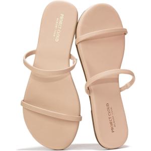 Project Cloud Summer Sandals for Women 2025 – Memory Foam Insole and Vegan Leather Beach Flip Flops for Women – Non Slip and Lightweight Double Strap Womens Sandals (Transition)(Beige)