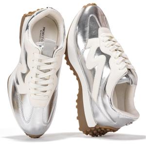 Project Cloud Trendy Sneakers for Women – Memory Foam and Non-Slip Comfortable Casual Ladies Shoes for Womens Fashion Sneakers – Lightweight Lace-up Shoes (Lecco)(Silver)