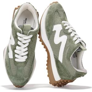 Project Cloud Trendy Sneakers for Women – Memory Foam and Non-Slip Comfortable Casual Ladies Shoes for Womens Fashion Sneakers – Lightweight Lace-up Shoes (Lecco)(Olive)