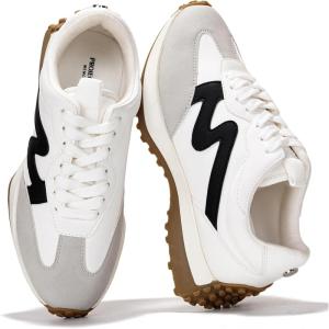 Project Cloud Trendy Sneakers for Women – Memory Foam and Non-Slip Comfortable Casual Ladies Shoes for Womens Fashion Sneakers – Lightweight Lace-up Shoes (Lecco)(White Multi)