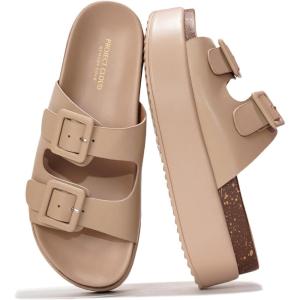 Project Cloud Wedge Platform Sandals For Women 2025 – Memory Foam Insole & Cork Footbed Platform Heel Slides for Women Footwear – Beach Essential Womens Sandals (Softy)(Beige)