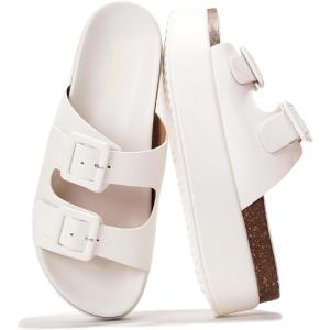 Project Cloud Wedge Platform Sandals For Women 2025 – Memory Foam Insole & Cork Footbed Platform Heel Slides for Women Footwear – Beach Essential Womens Sandals (Softy)(White)