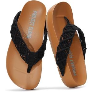 Project Cloud Womens Sandals – Comfortable Crochet Flip Flops for Women with Memory Foam Insole – Lightweight Fashion Sandals for Women 2025 – Womens Flip Flops for Summer (Hammock)(Black)