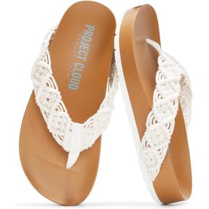 Project Cloud Womens Sandals – Comfortable Crochet Flip Flops for Women with Memory Foam Insole – Lightweight Fashion Sandals for Women 2025 – Womens Flip Flops for Summer (Hammock)(Offwhite)