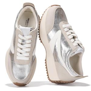 Project Cloud Womens Sneakers – Memory Foam Insole and Lightweight Spring Shoes – Non-Slip Lace Up Trendy Shoes – Fashion Sneakers for Women 2025(Silver-balinda)