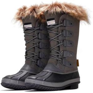 Project Cloud Womens Snow Boots – 100% Genuine Leather Memory Foam Insole Fur Mid-Calf Winter Snow Boots for Women Footwear – Lightweight Non-Slip Outdoor Shoes (Ventura)(Grey)