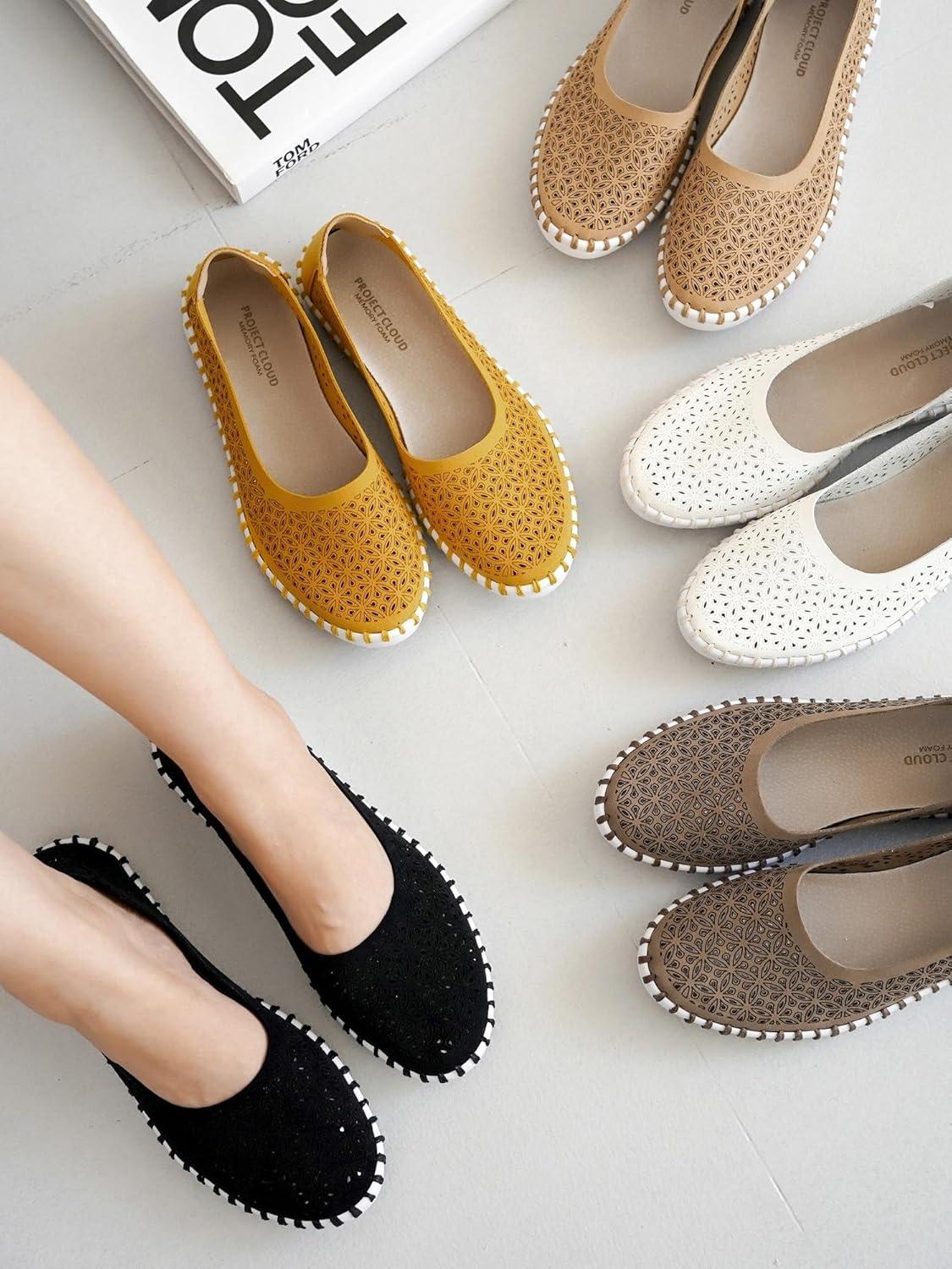 imageProject Cloud Flats for Women Footwear Memory Foam ampamp Flexible Outsole Loafers for Womens Fashion Sneakers Womens Shoes Sockless Wear Machine Wash Shoes for Women PetuniaYellow