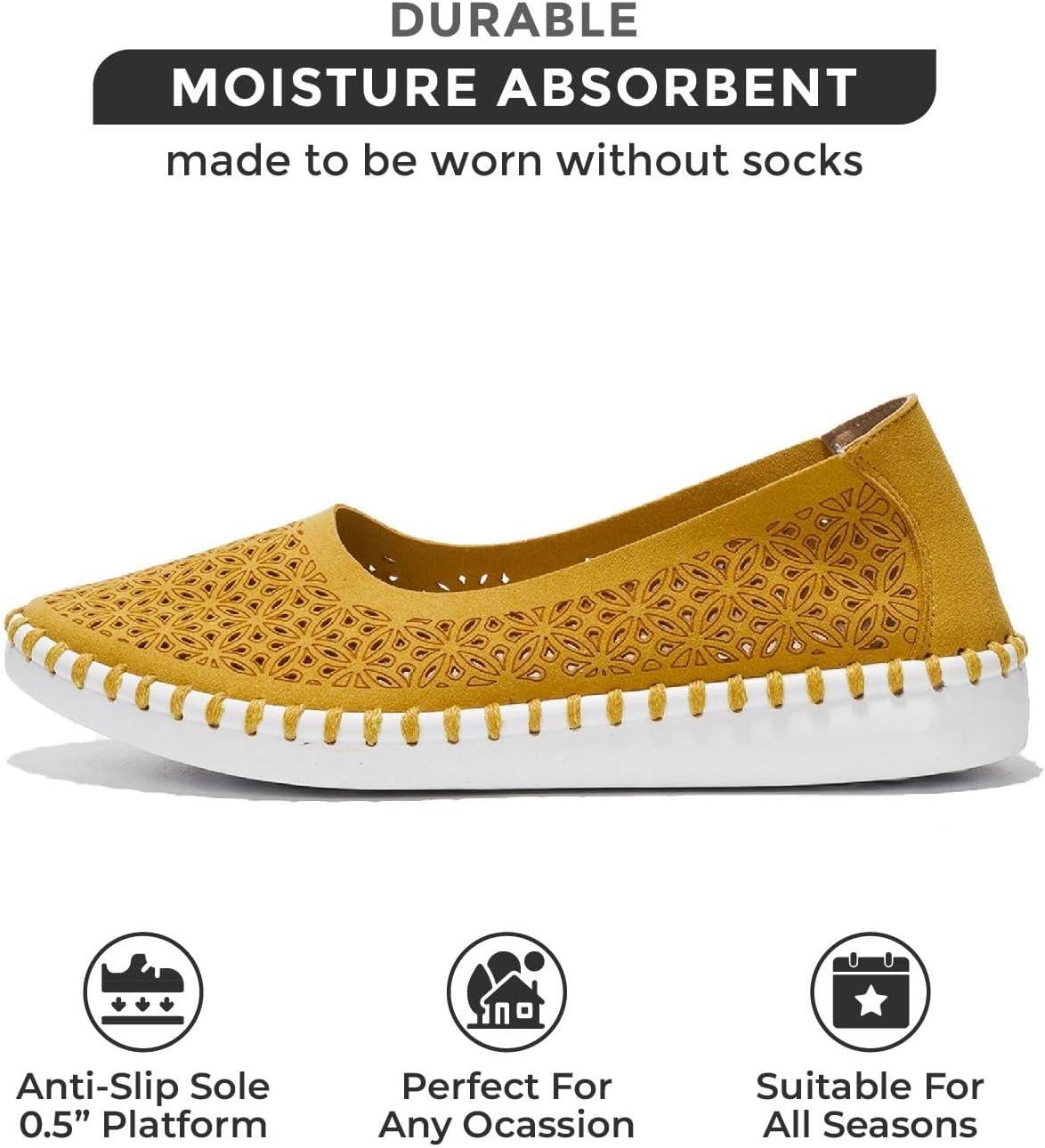 imageProject Cloud Flats for Women Footwear Memory Foam ampamp Flexible Outsole Loafers for Womens Fashion Sneakers Womens Shoes Sockless Wear Machine Wash Shoes for Women PetuniaYellow