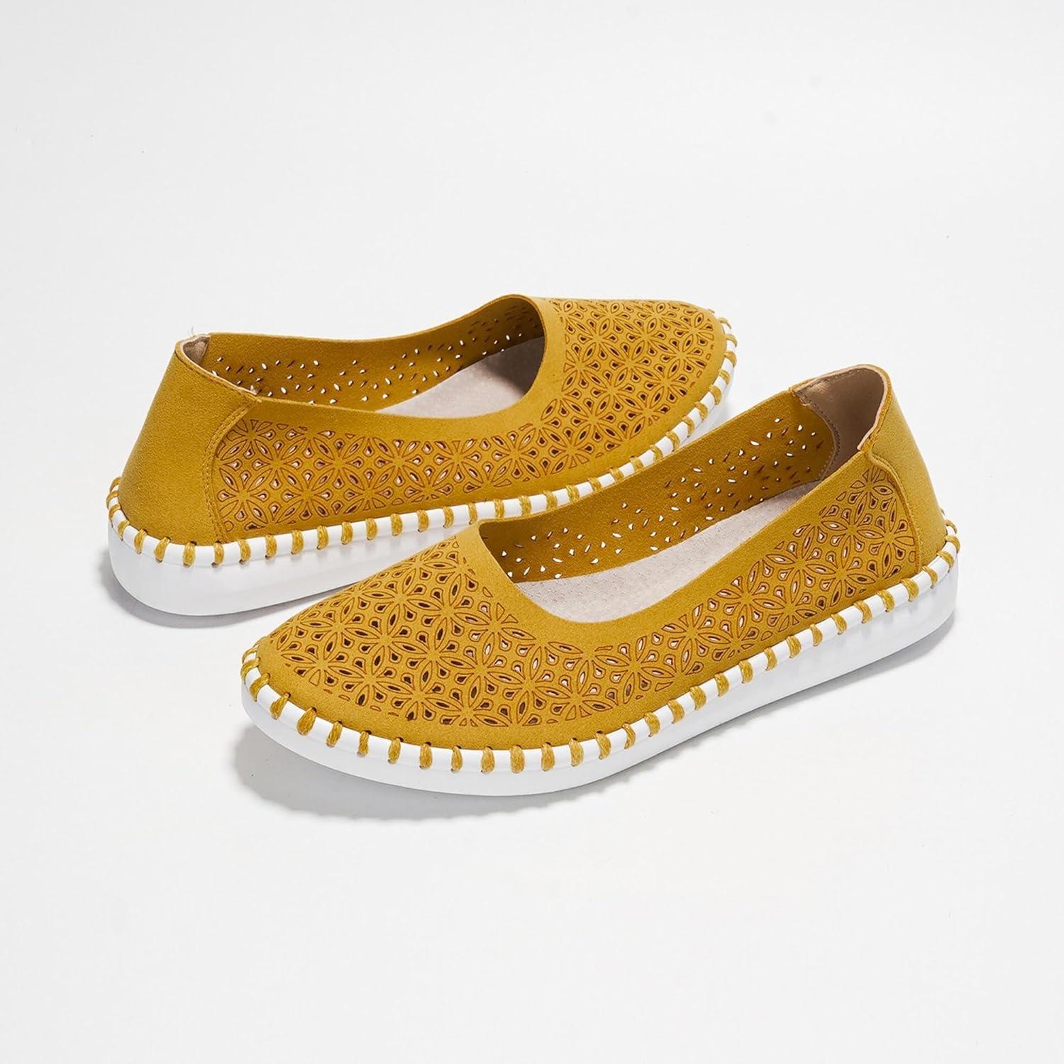 imageProject Cloud Flats for Women Footwear Memory Foam ampamp Flexible Outsole Loafers for Womens Fashion Sneakers Womens Shoes Sockless Wear Machine Wash Shoes for Women PetuniaYellow