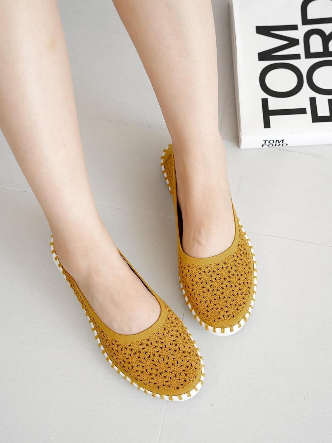 imageProject Cloud Flats for Women Footwear Memory Foam ampamp Flexible Outsole Loafers for Womens Fashion Sneakers Womens Shoes Sockless Wear Machine Wash Shoes for Women PetuniaYellow