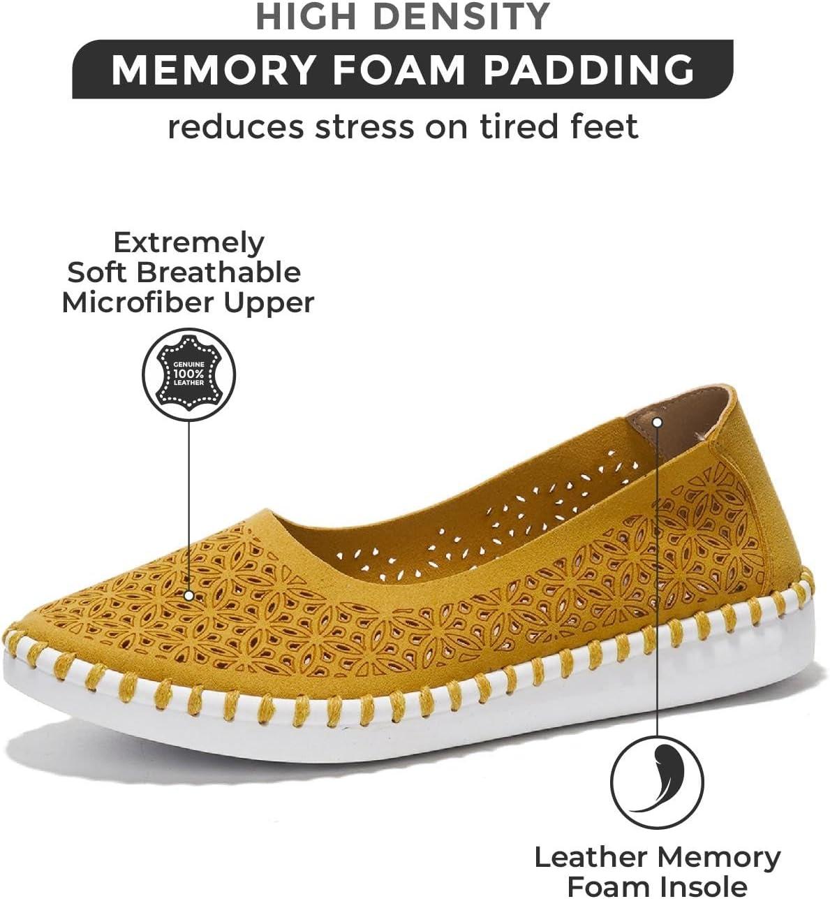 imageProject Cloud Flats for Women Footwear Memory Foam ampamp Flexible Outsole Loafers for Womens Fashion Sneakers Womens Shoes Sockless Wear Machine Wash Shoes for Women PetuniaYellow