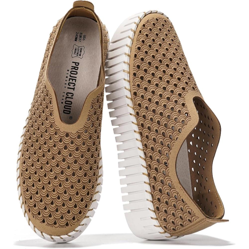 imageProject Cloud Platform Loafers for Women  Lightweight Spring Shoes for Women  SlipOn Casual Shoes  Non Slip Fashion Sneakers  Leather Insole Womens Footwear Daffodil Beige 8