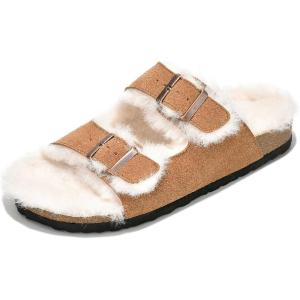 Project Cloud Genuine Suede House Slippers for Women – Cozy Womens Sandals Shearling Fur Lining Slides – Adjustable Straps Sandals for Women 2025 (Dianea)