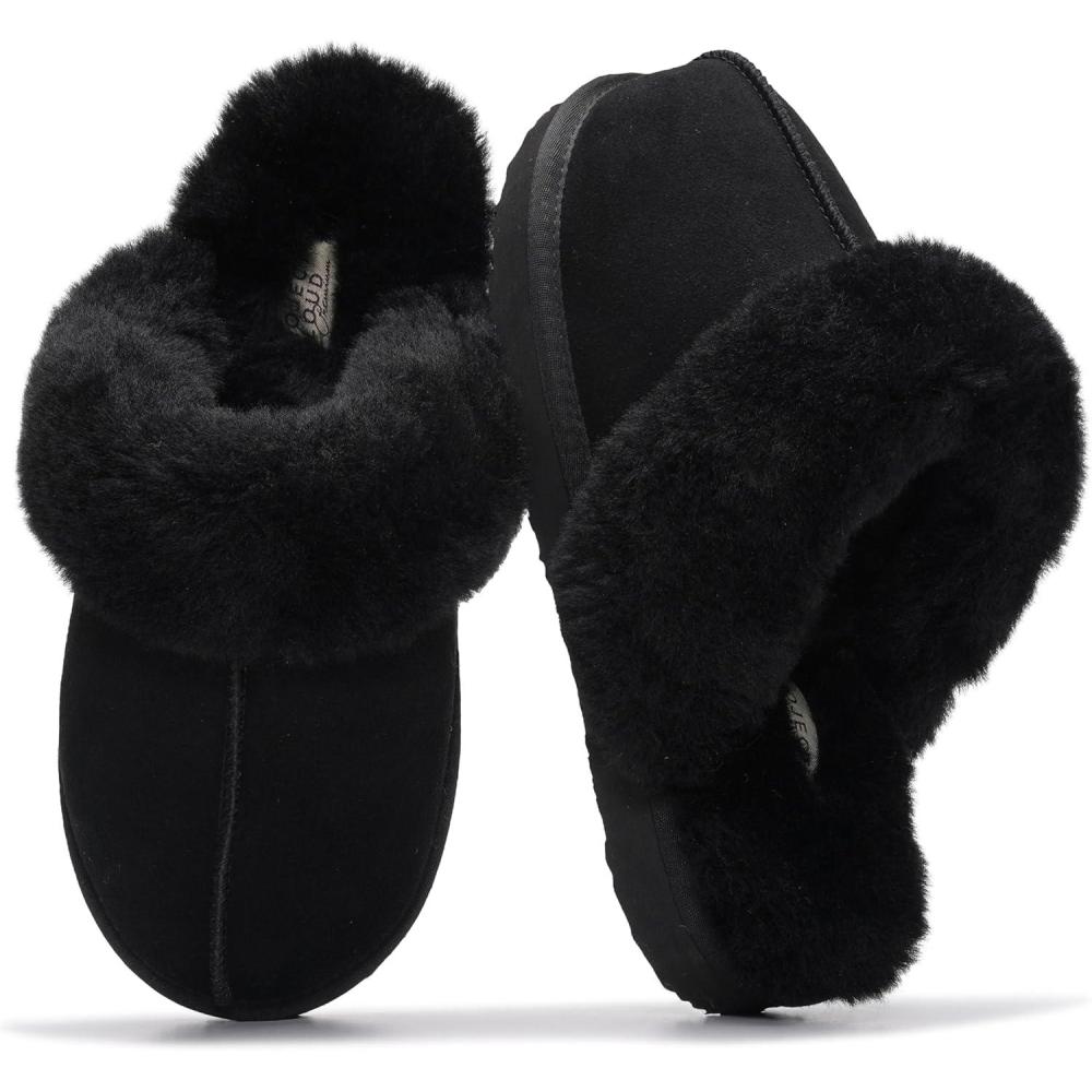 imageProject Cloud 100 Genuine Leather Slippers for Women Footwear with Genuine Fur Lining Womens Clogs ampamp Mule  NonSlip IndoorOutdoor Scuff Womens Slippers with Memory Foam InsoleBlack