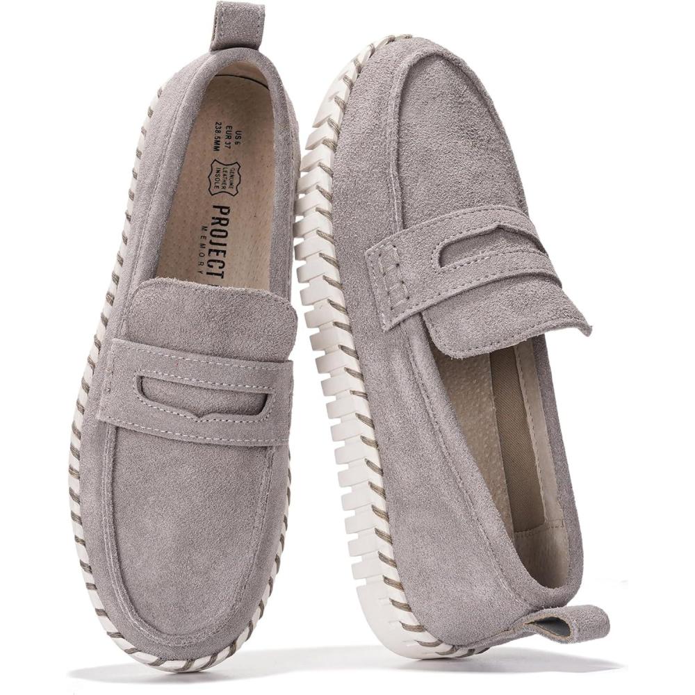 imageProject Cloud Genuine Leather Loafers for Women  Memory Foam Womens Shoes  Non Slip Spring Loafers Flexible Sole  Fashion Shoes for Women 2025 FilideGrey