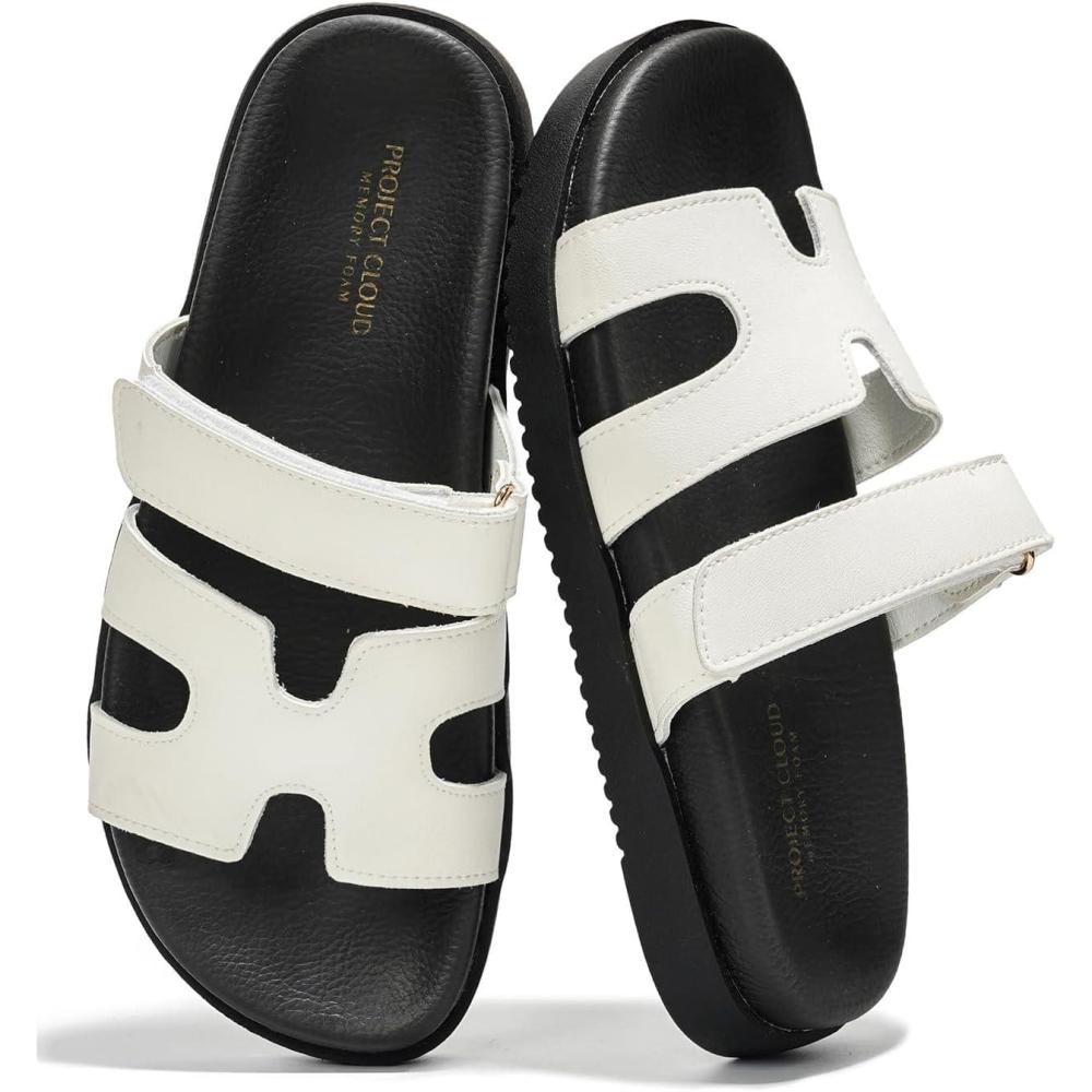 imageProject Cloud Genuine Leather Womens Sandals  Stylish ampamp Comfy Sandals for Women Footwear with Memory Foam Insole  SlipResistant Slides for Women MayvenWhite