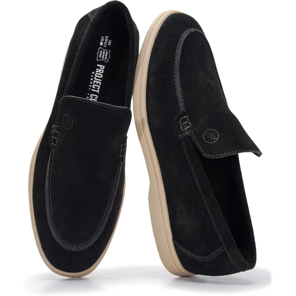 imageProject Cloud Mens Shoes 100 Genuine Leather with Memory Foam Insole Venetian Loafers for Men Footwear  Non Slip Moccasins Loafer Mens Casual Shoes MarkBlack Suede