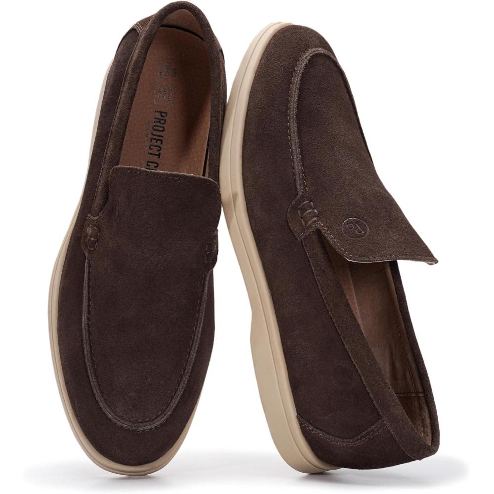 imageProject Cloud Mens Shoes 100 Genuine Leather with Memory Foam Insole Venetian Loafers for Men Footwear  Non Slip Moccasins Loafer Mens Casual Shoes MarkBrown Suede