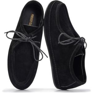 Project Cloud 100% Genuine Leather Mens Shoes – Lace-Up Loafers for Men with Memory Foam – Lightweight & Non Slip Shoes for Men for Everyday Wear (Denver)(Black Suede)