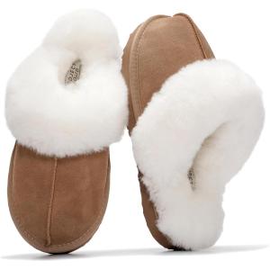 Project Cloud 100% Genuine Leather Slippers for Women Footwear with Genuine Fur Lining Womens Clogs & Mule – Non-Slip Indoor/Outdoor Scuff Womens Slippers with Memory Foam Insole(Chestnut)