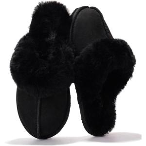 Project Cloud 100% Genuine Leather Slippers for Women Footwear with Genuine Fur Lining Womens Clogs & Mule – Non-Slip Indoor/Outdoor Scuff Womens Slippers with Memory Foam Insole(Scuff-black)