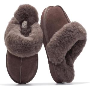 Project Cloud 100% Genuine Leather Slippers for Women Footwear with Genuine Fur Lining Womens Clogs & Mule – Non-Slip Indoor/Outdoor Scuff Womens Slippers with Memory Foam Insole(Chocolate Brown)