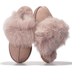 Project Cloud 100% Genuine Leather Slippers for Women Footwear with Genuine Fur Lining Womens Clogs & Mule – Non-Slip Indoor/Outdoor Scuff Womens Slippers with Memory Foam Insole(Scuff Fur-pink)