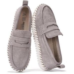 Project Cloud Genuine Leather Loafers for Women – Memory Foam Womens Shoes – Non Slip Spring Loafers Flexible Sole – Fashion Shoes for Women 2025 (Filide)(Grey)