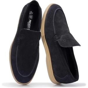 Project Cloud Mens Shoes 100% Genuine Leather with Memory Foam Insole Venetian Loafers for Men Footwear – Non Slip Moccasins Loafer Mens Casual Shoes (Mark)(Navy Suede)