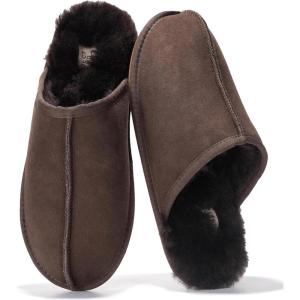 Project Cloud Mens Slippers 100% Genuine Leather and Genuine Shearling Lining – House Slippers for Men with Memory Foam Insole – Lightweight & Non Slip Mens House Shoes (Chill)(Chocolate Scuff)