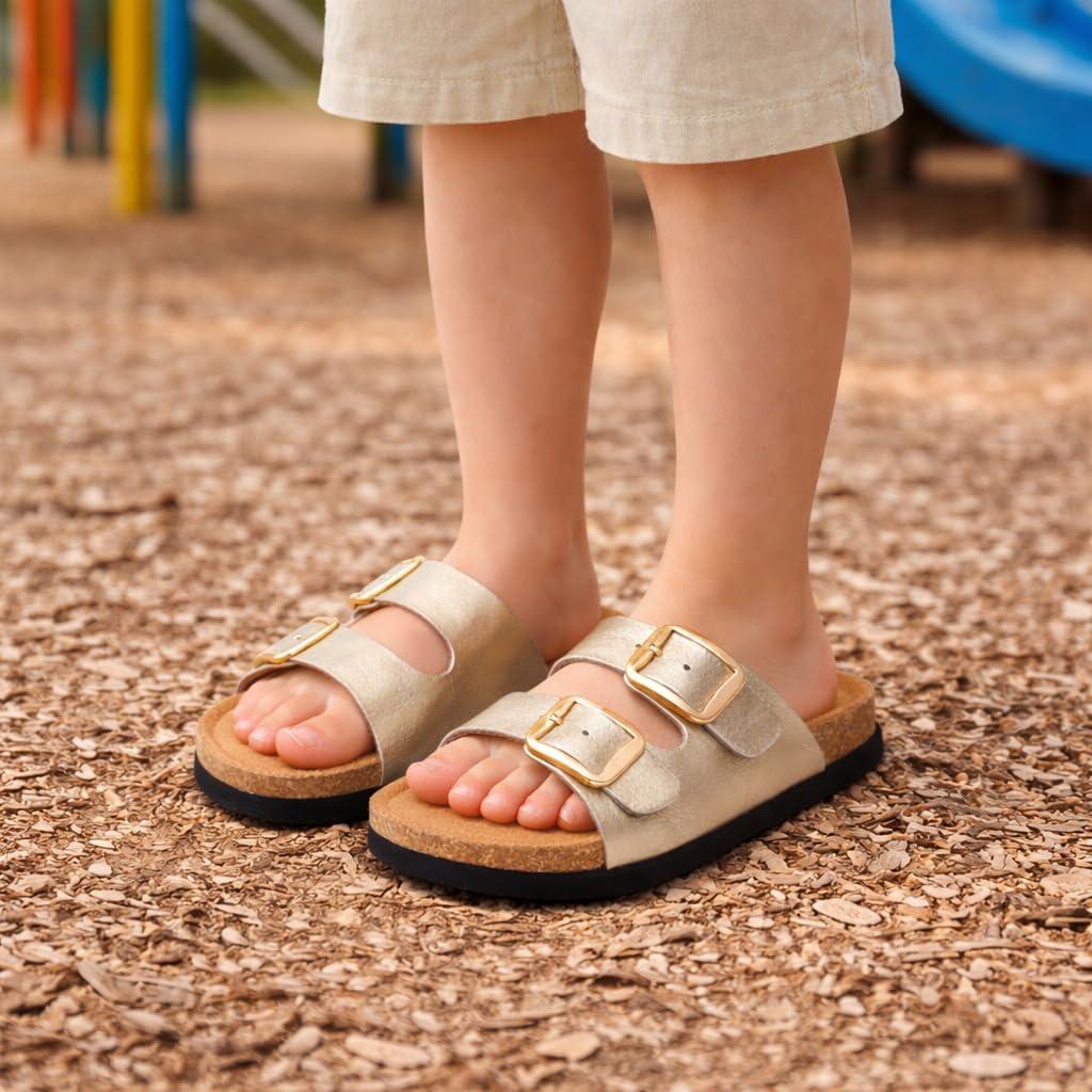 imageProject Cloud 100 Genuine Leather Kids Sandals Natural Cork Footbed NonSlip Slides for Kids Lightweight Boys amp Girls Sandals WaterResistant Girls amp Boys SandalsLittle Santorini Rosegold Leather