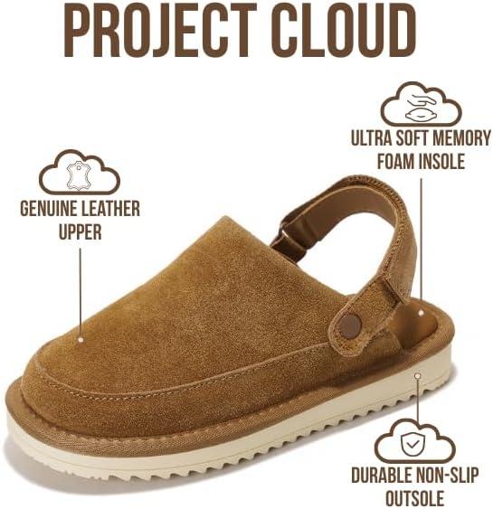 imageProject Cloud Kids Clogs Genuine Leather with Back Strap Memory Foam amp Lightweight Slipon Boys and Girls Sandals with Adjustable Straps NonSlip Clogs for Kids Sandals Little GoldstarChestnut Suede