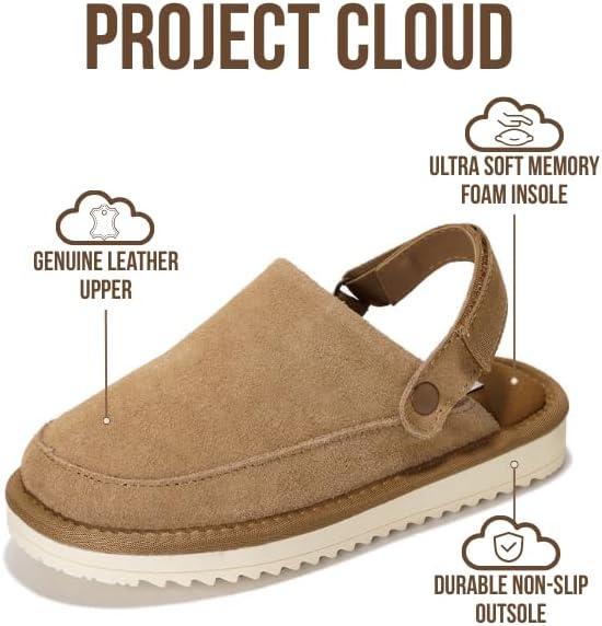 imageProject Cloud Kids Clogs Genuine Leather with Back Strap Memory Foam amp Lightweight Slipon Boys and Girls Sandals with Adjustable Straps NonSlip Clogs for Kids Sandals Little GoldstarWheat Suede