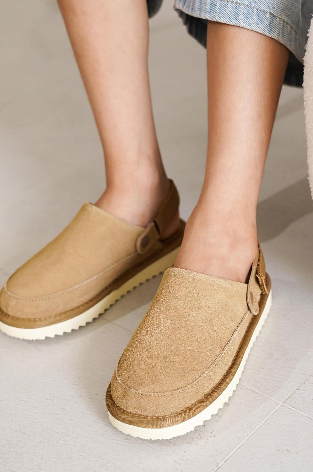 imageProject Cloud Kids Clogs Genuine Leather with Back Strap Memory Foam amp Lightweight Slipon Boys and Girls Sandals with Adjustable Straps NonSlip Clogs for Kids Sandals Little GoldstarWheat Suede